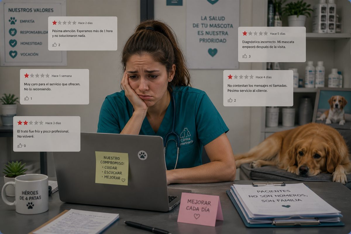 A vet overwhelmed by administrative work between appointments.